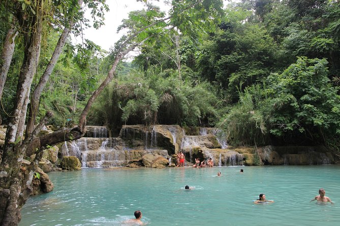 A Relaxing Day at the Kuang Si Falls - Swimming beneath the three-tiered cascade