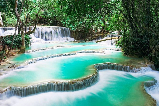 The turquoise pools below Kuang Si falls