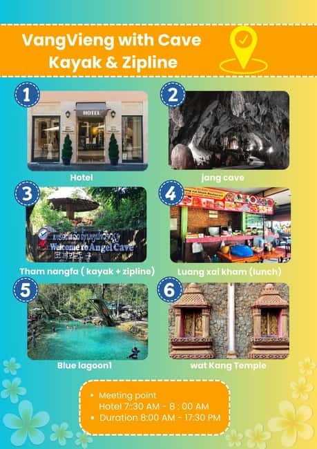 From Vientiane: Vang Vieng Tour with Cave Kayak & Zipline - Wat Kang brings in a cultural stop