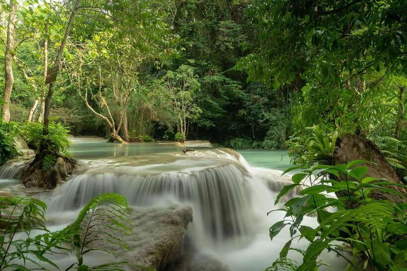 Kuang Si Waterfall, Tree Top Cafe, Ziplining - Arriving at Kuang Si’s turquoise pools
