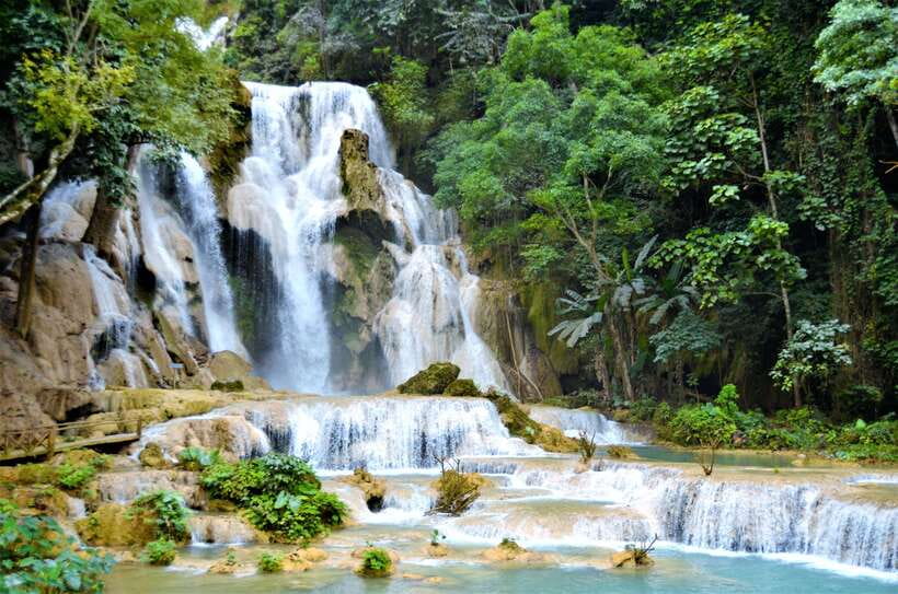 Kuang Si Waterfall, Tree Top Cafe, Ziplining - The 542-step climb to The View