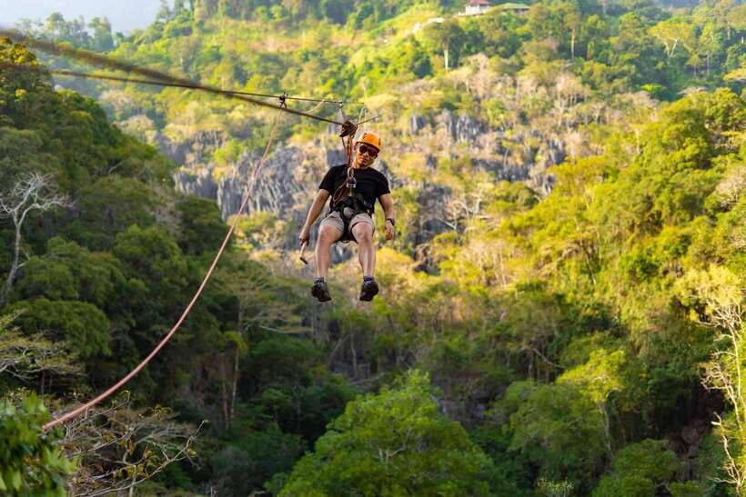 Kuang Si Waterfall, Tree Top Cafe, Ziplining - Five ziplines with different views