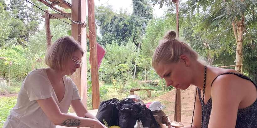 Luang Prabang: Organic Farm Experience & Hike to Kuang si - Cooking salad, pork laab, and sticky rice