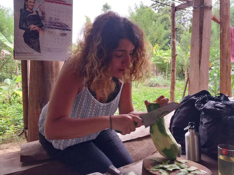 Luang Prabang: Organic Farm Experience & Hike to Kuang si - Eating beside the Lao riverside