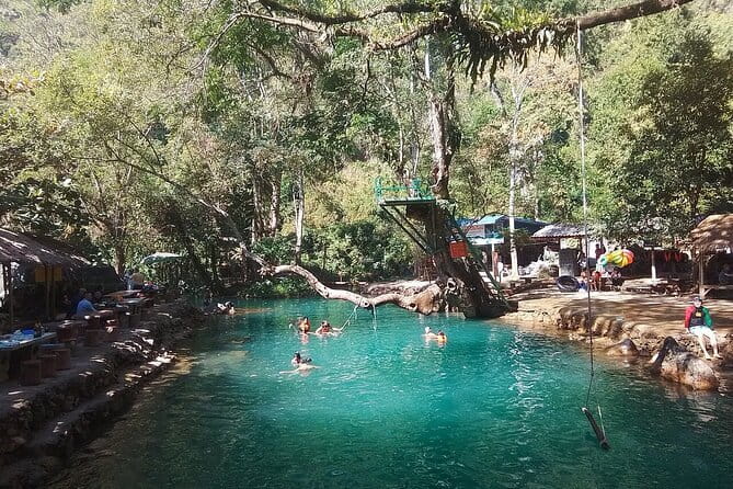 Vang Vieng Tour A - Blue lagoon 3 with Caves and Zipline - Ziplining through forest, bridges, and a cliff walk